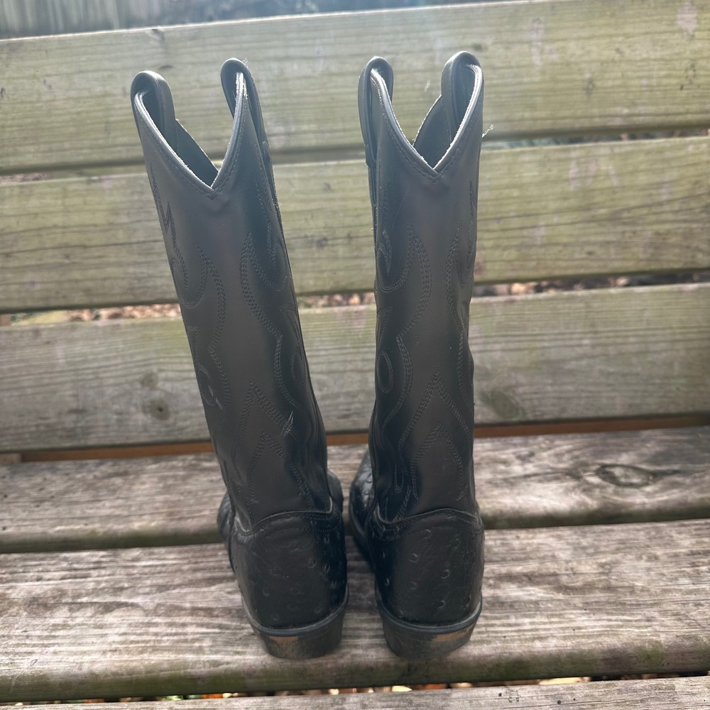 Out West Mens Black Leather Cowboy Boots Ostrich Pointed Toe VCM9010 Size 8.5 - Picture 4 of 10